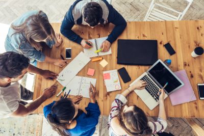 group of working students