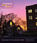 2020-21 Issue 2 magazine cover with sunset behind Guardian Angel Hall